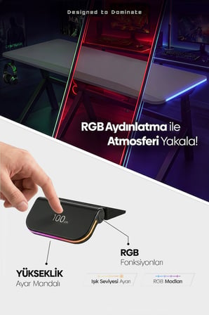 Raiden Çift Motorlu RGB Aydınlatmalı Elektrikli Yükseklik Ayarlı Oyuncu Masası