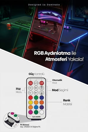 Spark RGB Aydınlatmalı Oyuncu Masası
