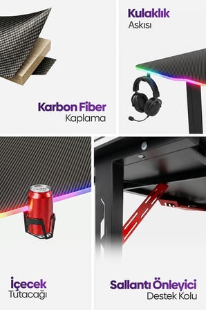Ion RGB Aydınlatmalı Oyuncu Masası