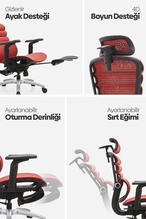 Rosso Ergonomik Çalışma Koltuğu - Kırmızı