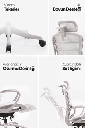 Rosso Ergonomik Çalışma Koltuğu - Sabit Kolçak - Beyaz