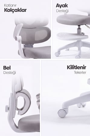 Lora Ergonomik Çocuk Çalışma Sandalyesi - Gri