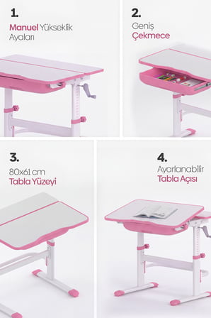 Flora Yükseklik Ayarlı Çocuk Çalışma Masası - Pembe