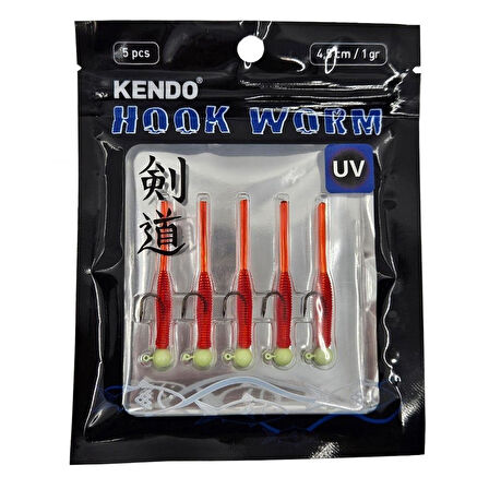 Kendo Hook Worm CY090 Jighead+Lrf Silikonu 1gr+4.5cm Head Glow/Red