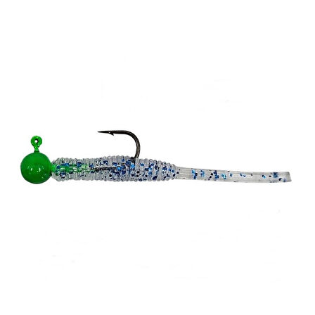 Kendo Hook Worm CY090 Jighead+Lrf Silikonu 1gr+4.5cm Head Green/Blue Glitter