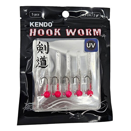 Kendo Hook Worm CY092 Jighead+Lrf Silikonu 2gr+4.5cm Head Pink/Silver Glitter