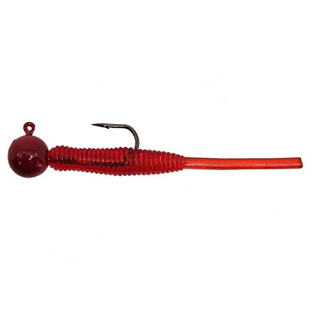 Kendo Hook Worm CY092 Jighead+Lrf Silikonu 2gr+4.5cm Head Red/Red