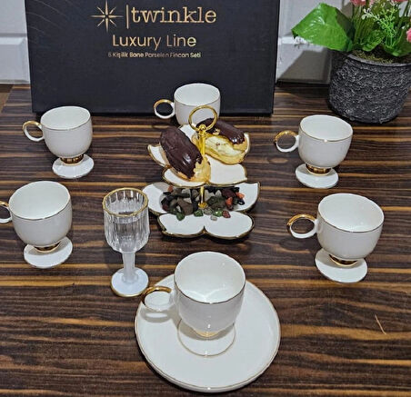 Twinkle Luxury Gold Bone Porselen Kahve Fincan Takımı 01Gld01