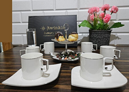 Twinkle Luxury Platin Bone Porselen Kahve Fincan Takımı 08Plt01