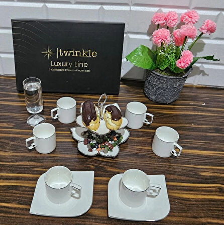 Twinkle Luxury Platin Bone Porselen Kahve Fincan Takımı 08Plt01