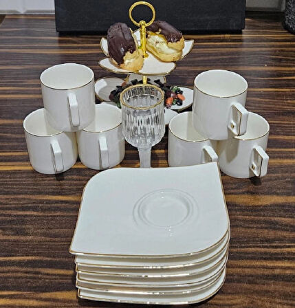 Twinkle Luxury Gold Bone Porselen Kahve Fincan Takımı 09Gld01