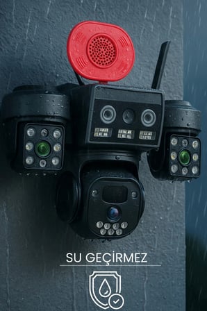 O-KAM OK8090 4G Simkartlı Solar 3 Lens 9MP Siren Mikrofon Hoparlör Yapay Zeka Güneş Panelli PTZ Kame