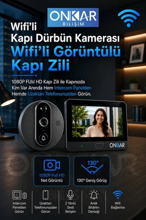 5MP Wifi Kameralı Kapı Zili Görüntülü Kapı Dürbünü Uzaktan Kontrollü Kablosuz Kamera 1080P 130° Görüş