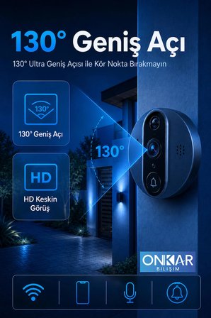 5MP Wifi Kameralı Kapı Zili Görüntülü Kapı Dürbünü Uzaktan Kontrollü Kablosuz Kamera 1080P 130° Görüş