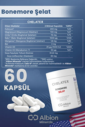Chelatex Bonemore Kalsiyum Magnezyum İçeren 60 Bitkisel Kapsül