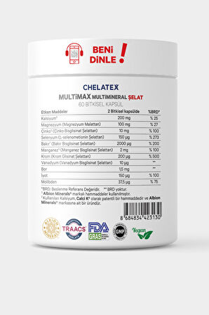 Chelatex Multimax Multimineral Şelat Takviye Edici Gıda 60 Bitkisel Kapsül