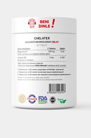 Chelatex Magnezyum Bisglisinat Şelat 60 Tablet