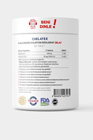 Chelatex Calcimore Kalsiyum Bisglisinat 60 Bitkisel Tablet