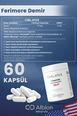Chelatex Ferimore Demir Bisglisinat Şelat 60 Bitkisel Kapsül