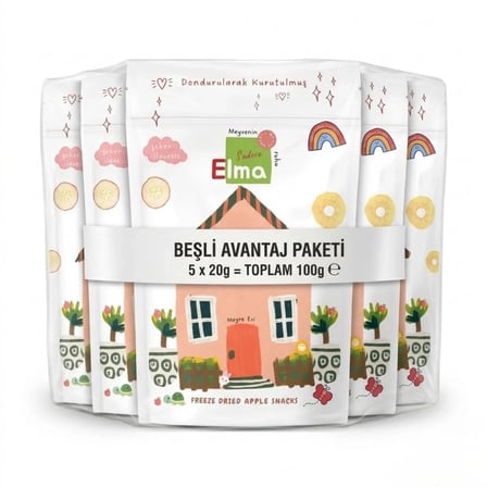 Liyola Çocuk Serisi Dondurularak Kurutulmuş ve Kabuksuz Elma 20 g x 5 - Şeker İlavesiz Doğal Atıştırmalık (Beşli Avantaj Paket)