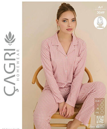 Çağrı Kadın Kışlık Süet Uzun Kollu Önü Düğmeli Pijama Takımı 3049