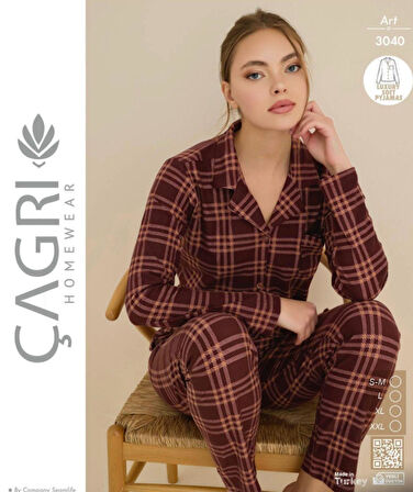 Çağrı Kadın Kışlık Süet Uzun Kollu Önü Düğmeli Pijama Takımı