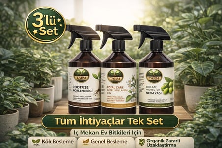 3’lü Bitki Bakım Seti – Ev Bitkileri İçin Kök Besleme, Genel Besin ve Neem Yağı (500 ml x3)