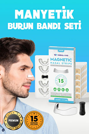 Premium Mıknatıslı Burun Bandı, 15'li Beyaz Horlama Önleyici Ve Burun Aparatı