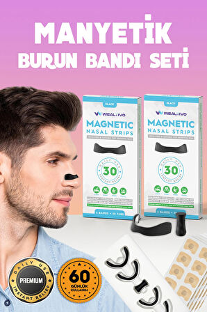 60 Adet Premium Mıknatıslı Burun Bandı, Horlama Önleyici Burun Aparatı