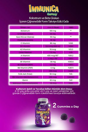 Immunica Gummy Kolostrum Beta Glukan İçeren 60 Çiğnenebilir Form