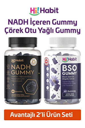 Hi Habit Nadh ve Çörek Otu Yağı İçeren Gummy – Q10, B12, D3 ve Çinko Takviyeli Vegan Gummies (2 x 60 Adet)