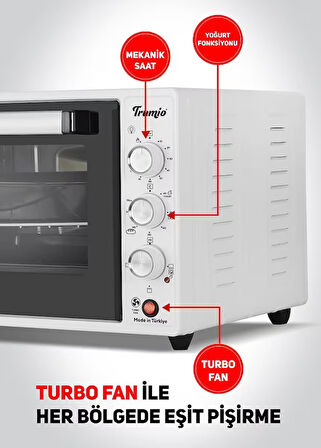 Elektrikli Fırın, Turbo Fan + Lamba, Yoğurt Mayalama