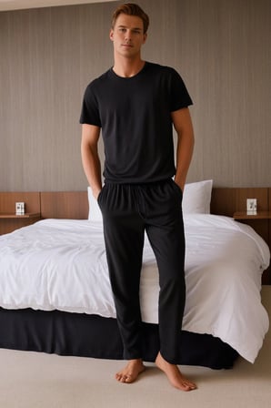 elemge %100 Pamuk Süprem Erkek Pijama Altı Siyah Compact Penye Cepli Rahat Kalıp Lastikli Ipli Terletmez