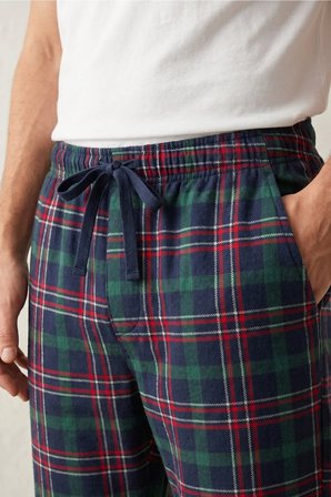 elemge Kareli Pamuklu Erkek Pijama Altı Yumuşak Esnek Rahat Kalıp Cepli Ipli Yeşil Ekose Relax Fit
