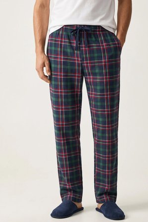 elemge Kareli Pamuklu Erkek Pijama Altı Yumuşak Esnek Rahat Kalıp Cepli Ipli Yeşil Ekose Relax Fit
