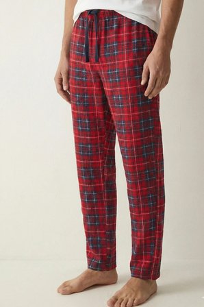 elemge 2’li Takım Erkek Kareli Pijama Altı Cepli Rahat Kalıp Ipli Yumuşak Relax Fit Yeşil Kırmızı Ekose Alt