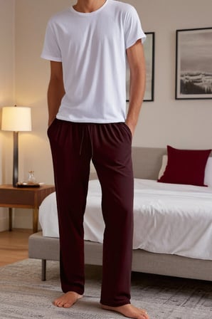 elemge %100 Pamuk Süprem Erkek Pijama Altı Bordo Rahat Kalıp Cepli Relax Fit Lastikli Ipli Terletmez Esnek