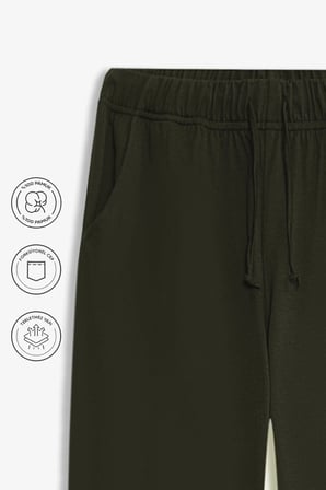 elemge %100 Pamuk Süprem Erkek Pijama Altı Haki Cepli Rahat Kalıp Relax Fit Lastikli Ipli Terletmez Esnek