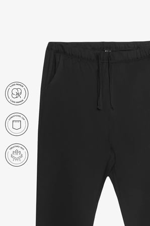 elemge %100 Pamuk Compact Penye Süprem Kadın Pijama Altı Cepli RegularFit Manşet Paça Esnek Siyah Terletmez