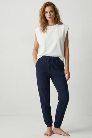 elemge %100 Pamuk Compact Penye Süprem Kadın Pijama Altı Cepli RegularFit Manşet Paça Esnek Terletmez Laci