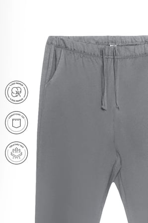 elemge %100 Pamuk Compact Penye Süprem Kadın Pijama Altı Cepli RegularFit Manşet Paça Esnek Gri Terletmez