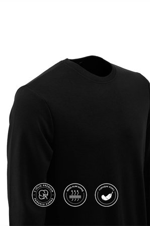 elemge Pamuklu Erkek Sweatshirt Siyah Soft Touch Relax Fit Basic Bisiklet Yaka 3 Iplik Nefes Alan