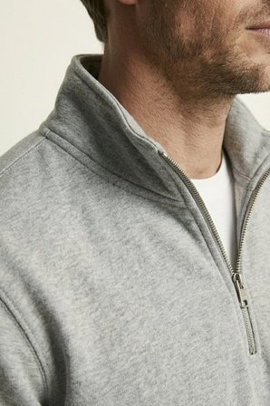 elemge Pamuklu Erkek Sweatshirt Gri Soft Touch Relax Fit Yarım Fermuarlı Dik Yaka 3 Iplik Nefes Alan