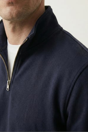 elemge Pamuklu Erkek Sweatshirt Lacivert Soft Touch Relax Fit Yarım Fermuarlı Dik Yaka 3 Iplik Nefes Alan
