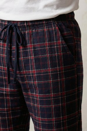 elemge %100 Pamuk Kareli Erkek Pijama Altı Süprem Kumaş Rahat Kalıp Cepli İpli Lacivert Ekoseli Relax Fit