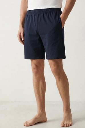 elemge Pamuklu 2'li Erkek Pijama Şort Ince Compact Penye Siyah & Lacivert Cepli Rahat Kalıp Terletmez Likra