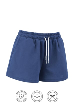 elemge Kadın Pamuklu İndigo Beli Ipli Şort Günlük Basic Regular Fit Cepli Normal Bel Rahat Esnek 2 Iplik
