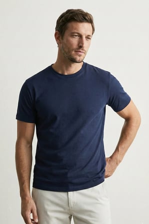 elemge Pamuk Likra Vücuda Oturan Magic Fit Lacivert Erkek T-Shirt Compact Penye Kısa Kol Tişört Elastan