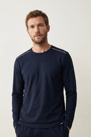 elemge %100 Pamuk Süprem Uzun Kollu Pijama Üstü Erkek T-Shirt Compact Penye Rahat Kalıp Tok Kumaş Lacivert