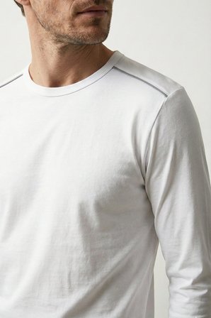 elemge %100 Pamuk Süprem Uzun Kollu Pijama Üstü Erkek T-Shirt Compact Penye Rahat Kalıp Tok Kumaş Beyaz
